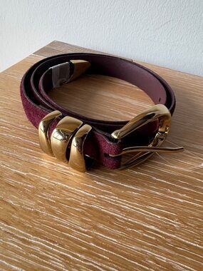 NWOT! MADEWELL Women’s Triple Metal Keeper Belt Dark Red Suede Gold Size Small